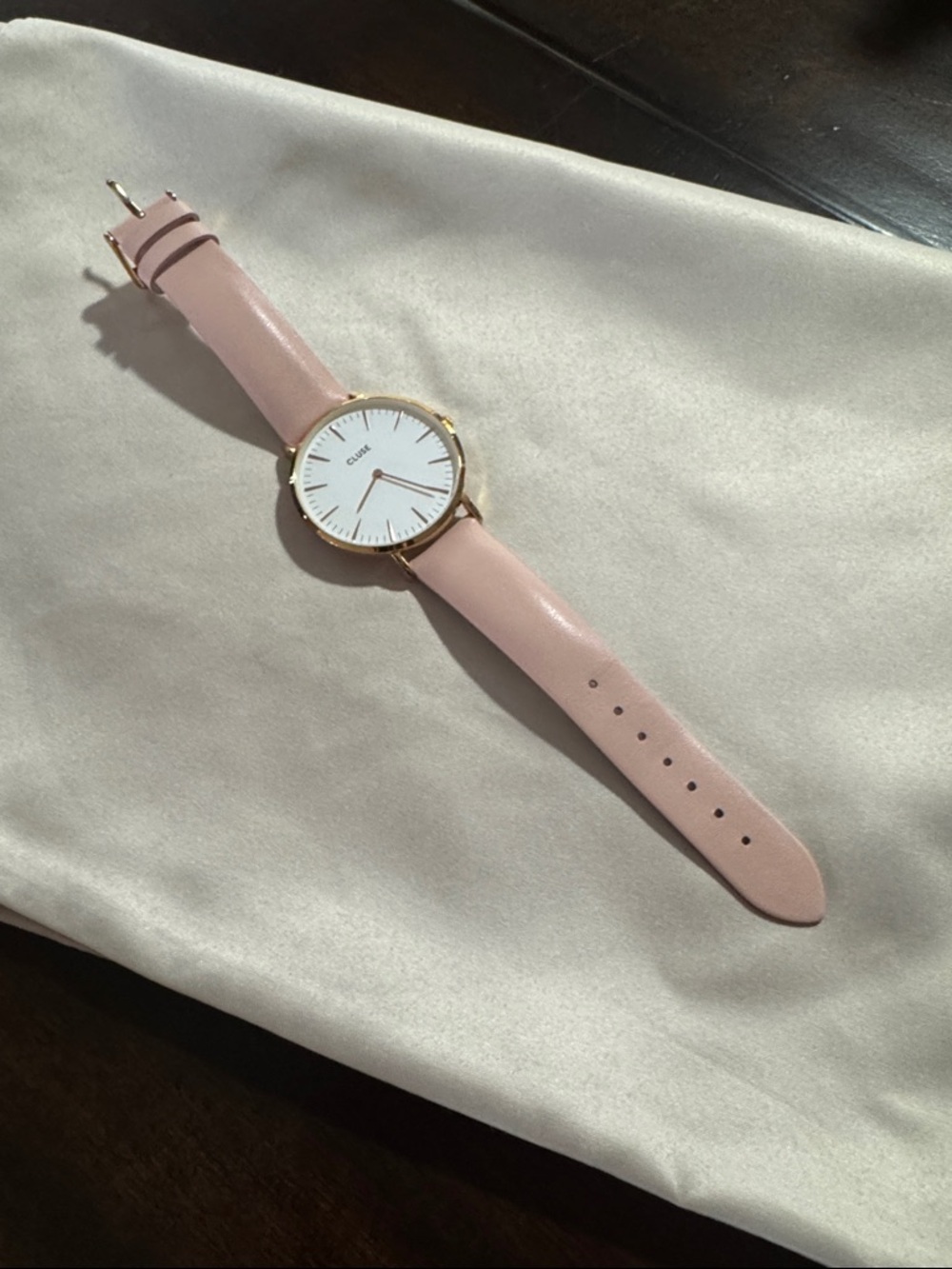 Cluse Pink and Rose Gold Watch with Leather Strap.